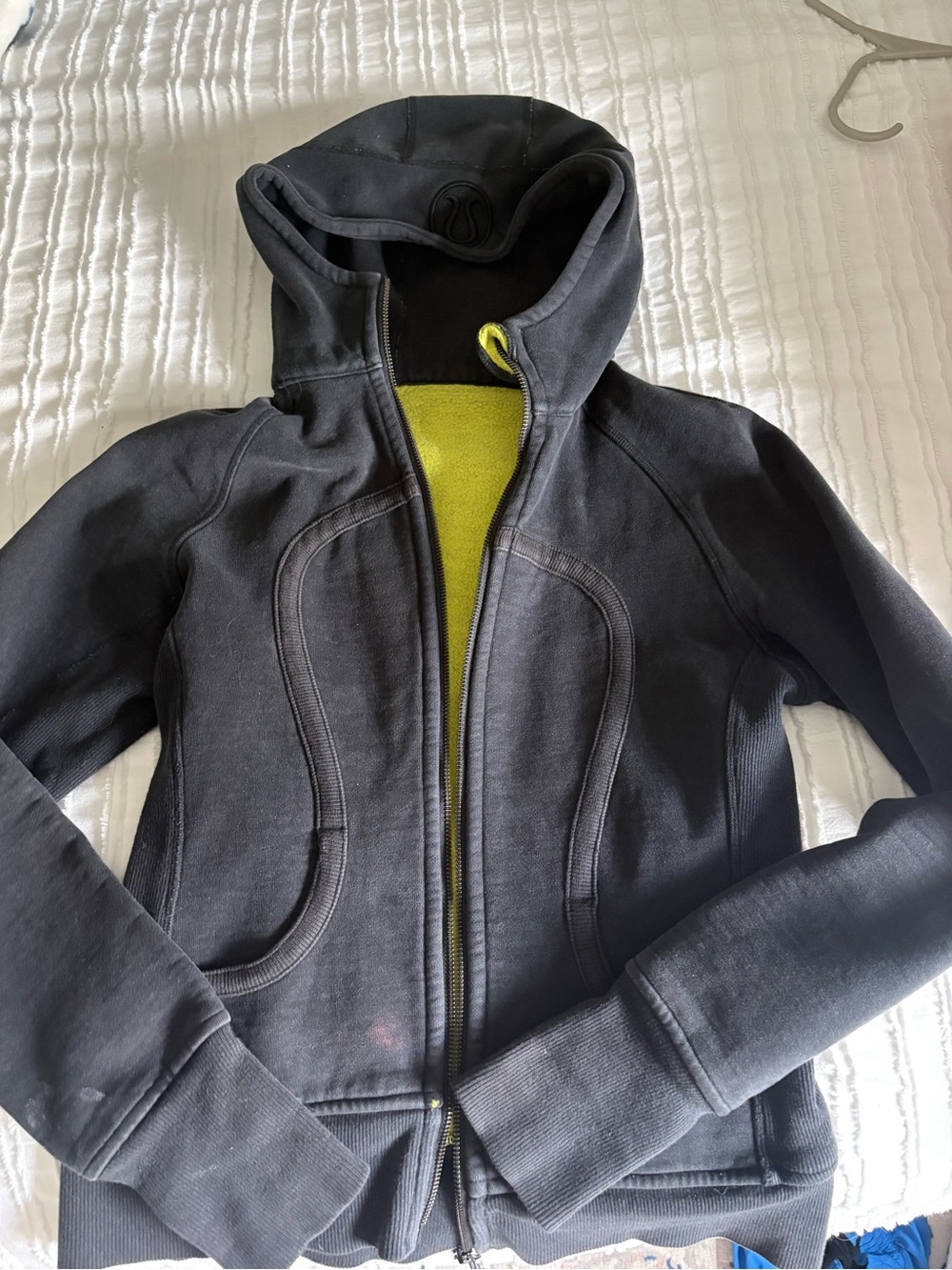 Vintage Lululemon Black Hooded Jacket with Lime Green Lining